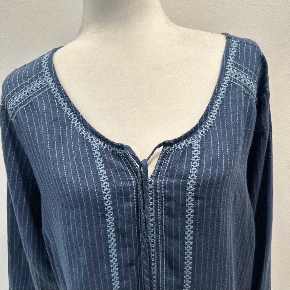 Eddie Bauer Navy Blue Pinstripe Peasant Tunic - Picture 3 of 10